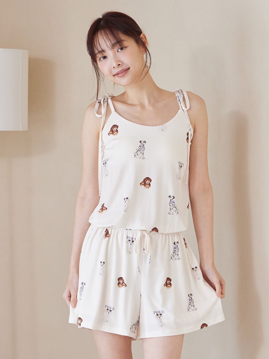 接触冷感】ファッションCATS&DOGS柄カップインオールインワン