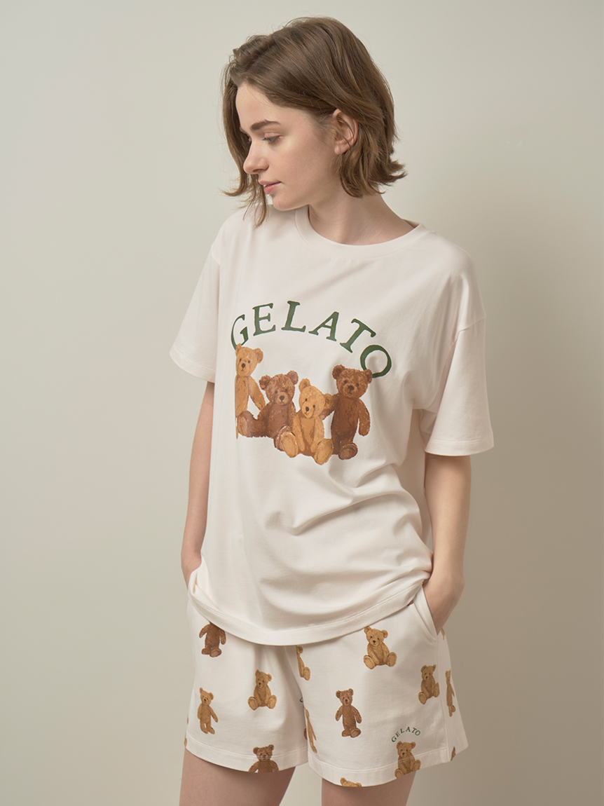 ジェラピケ 抗菌防臭ランドリーベア柄Tシャツ 8分丈パンツ - ルーム 