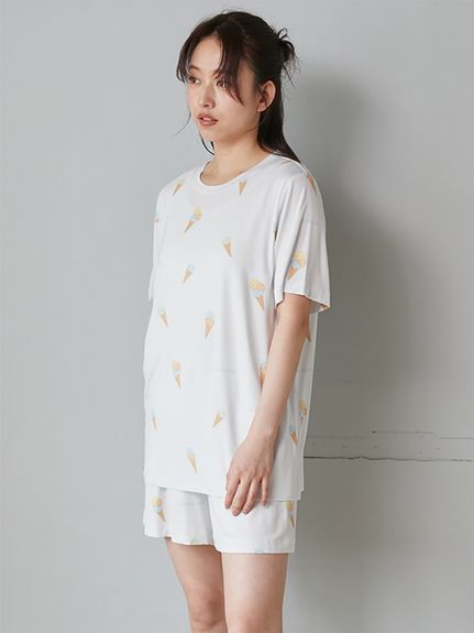 接触冷感】アイス柄ワッフルショートパンツ（ルームウェア