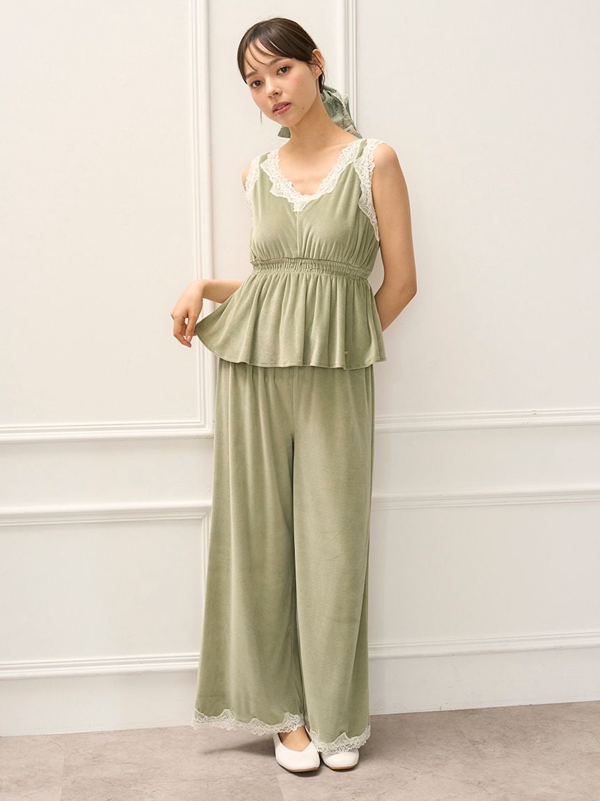 MUCHA】ベロア×レースロングパンツ(ロングパンツ)｜ルームウェア