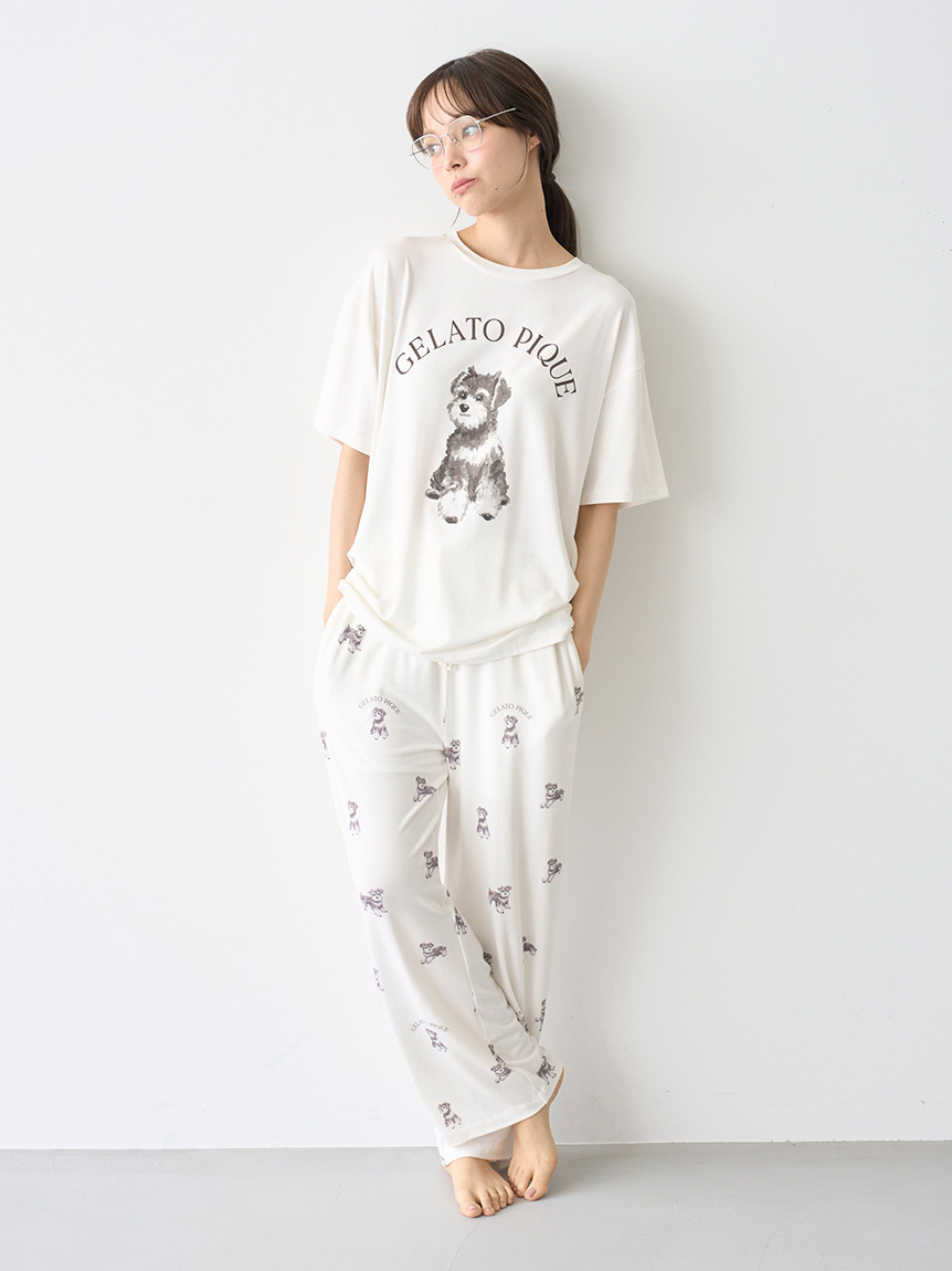 ジェラートピケ　クマ　ベア　ベージュ　セットアップ　ロングパンツ ONLINE限定】スポーティーベアワンポイントTシャツ＆総柄ロング