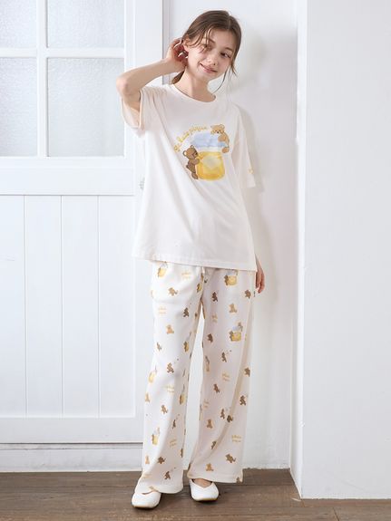 ジェラピケ　PIQUEベア柄ロングパンツ　ピケベア　パンツ　人気　夏　週末限定 WOMEN】ベアワンポイントTシャツ&ベア柄ロングパンツ | gelato