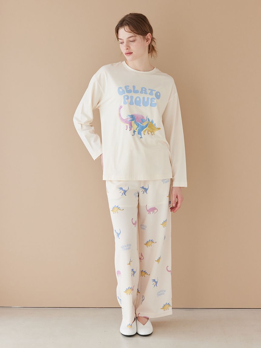 ダイナソー柄ワッフルロングパンツ(ロングパンツ)｜ルームウェア