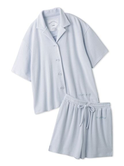 【接触冷感】サマーカラーパイルシャツ＆ショートパンツセット(BLU-F)