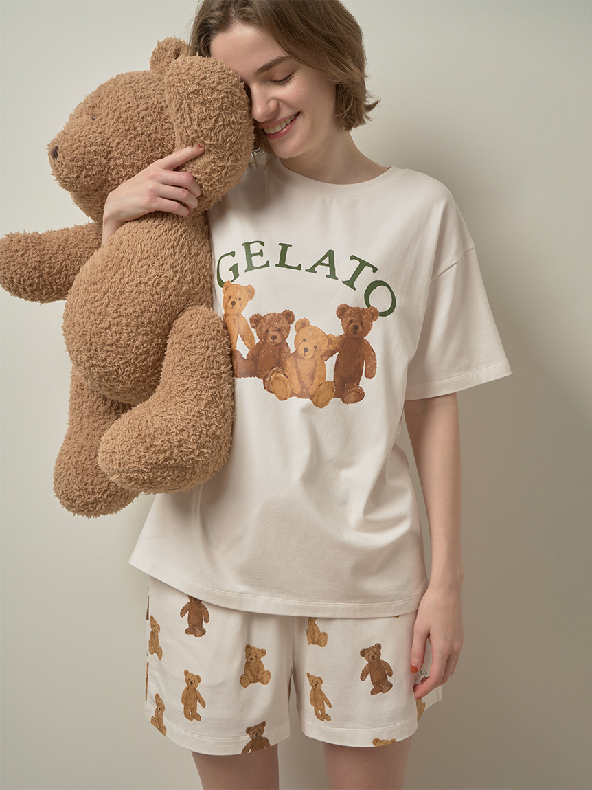 新色入荷ジェラートピケ ぬいぐるみロングスリーブTシャツ＆ショートパンツ ルームウェア