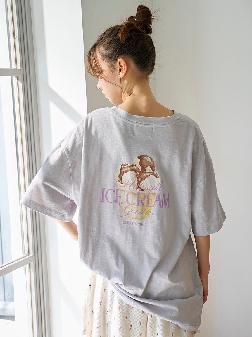 ジェラートピケ【接触冷感】ICEワンポイントビッグTシャツ　ブルー COOL COLLECTION】【接触冷感】ICEワンポイントビッグTシャツ