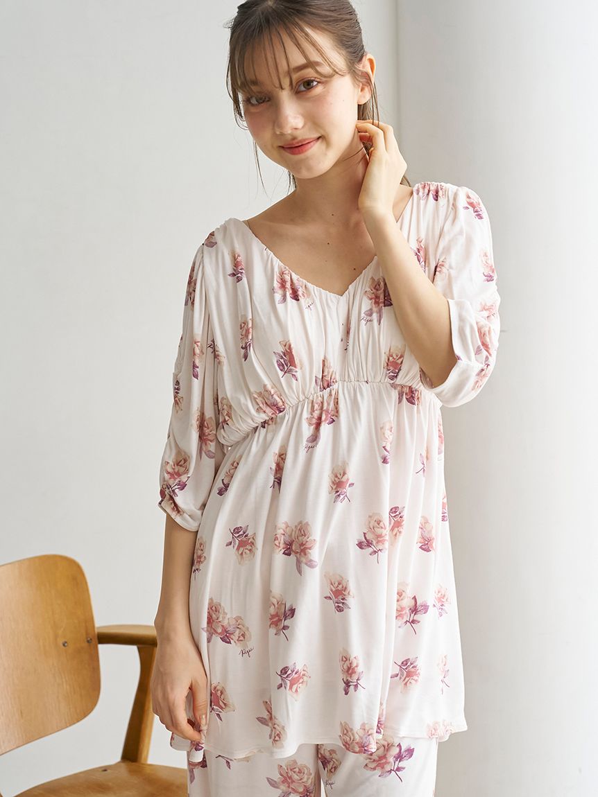 母の日】ローズ柄カップインプルオーバー(カットソー・Tシャツ 母の日】ローズ柄カップインプルオーバー(カットソー・Tシャツ