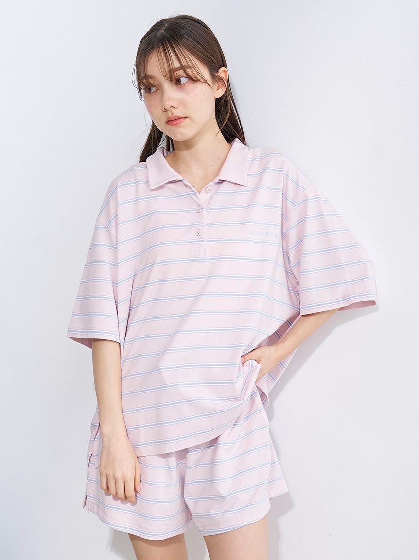 マルチボーダーポロシャツ(カットソー・Tシャツ)｜ルームウェア