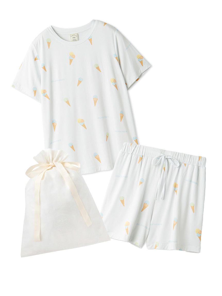 【ラッピング済み】アイスクリームワンポイントTシャツ＆ショートパンツSET ラッピング済み】【接触冷感】プレイフルアイス柄Tシャツ