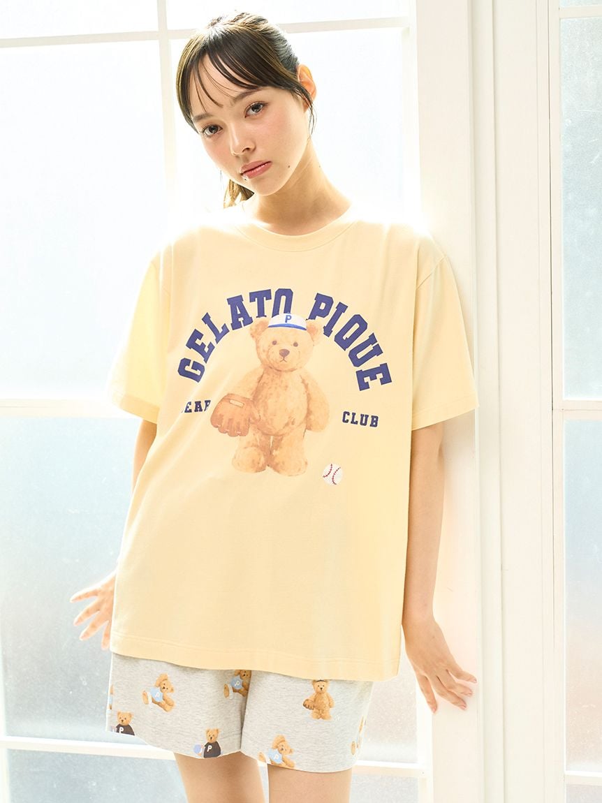 ジェラートピケ　ベア柄半袖Tシャツ&ロングパンツセット ONLINE限定】【接触冷感】ベアワンポイントTシャツ&ロングパンツ