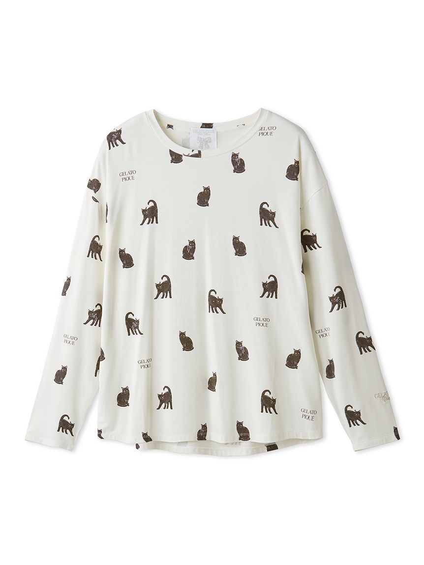 HALLOWEEN】CAT総柄ロンT(カットソー・Tシャツ)｜ルームウェア