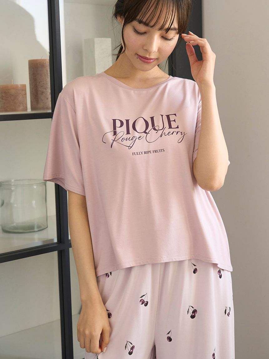 接触冷感】ルージュチェリーレーヨンロゴTシャツ(カットソー・T