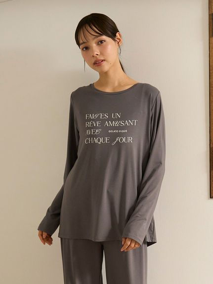 フェミニンレーヨンロゴロンT(カットソー・Tシャツ)｜ルームウェア