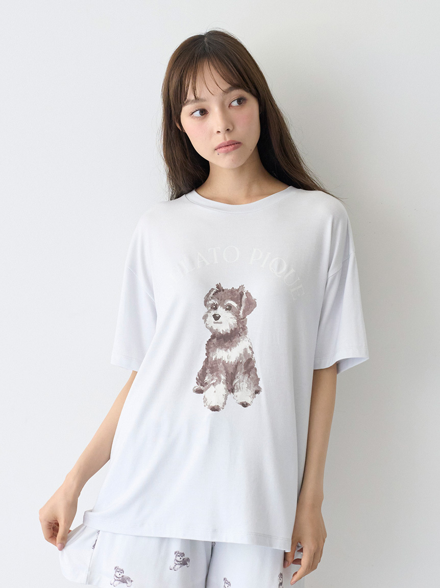 ① ジェラートピケ　シュナウザーワンポイントTシャツ&ロングパンツ　ライトグレー オフィシャルサイト・MASHSTORE・一部店舗限定】シュナウザーワン
