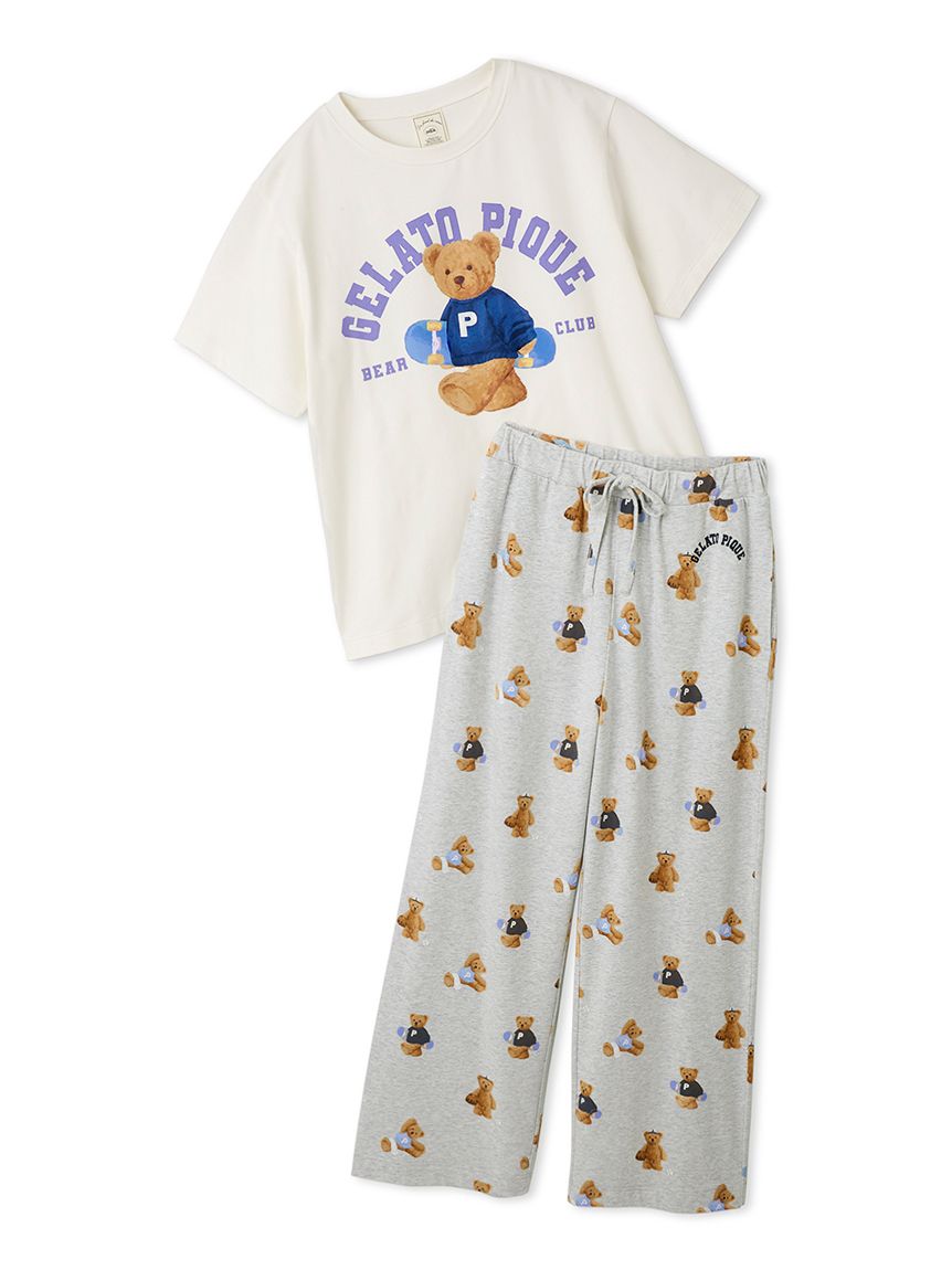 ジェラートピケ　DOG柄ワンポイントTシャツ＆ストライプロングパンツ ONLINE限定】スポーティーベアワンポイントTシャツ＆総柄ロング