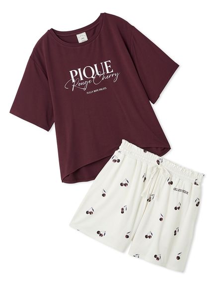 ジェラートピケ ハイカロリー柄 チェリーケーキ Tシャツ＆ショートパンツ 接触冷感】チェリー柄ショートパンツ(ショートパンツ)｜ルーム
