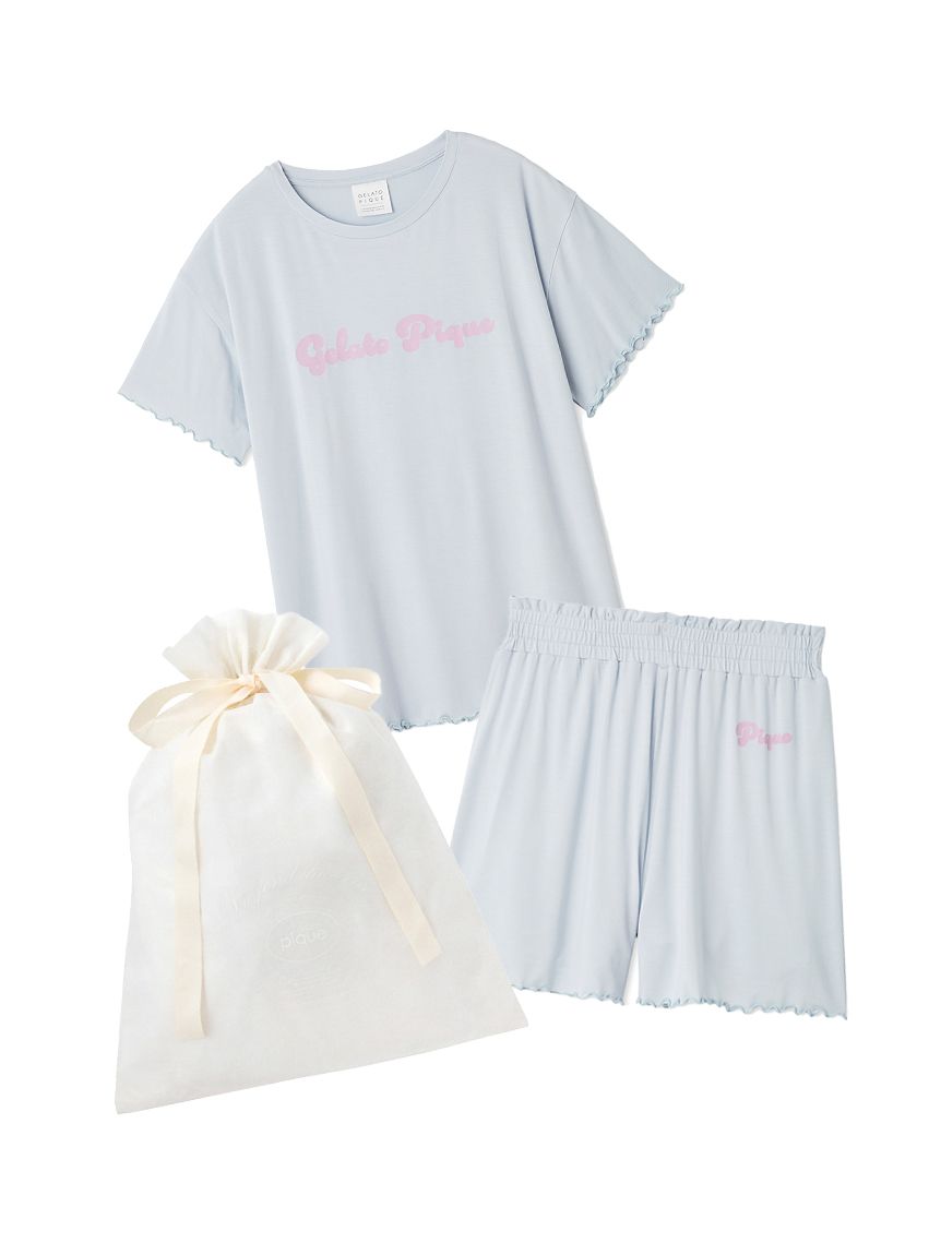 【新品未使用】ジェラピケ　ロゴTシャツ＆ショートパンツ＆巾着　3点セット ラッピング済み】カラフルロゴTシャツ&ショートパンツSET