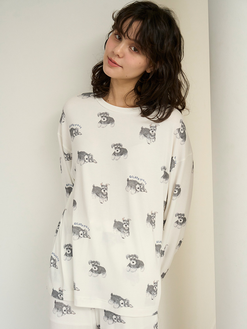 ジェラートピケ ONLINE限定】DOG柄ロンT(Tシャツ・カットソー)｜ルームウェア