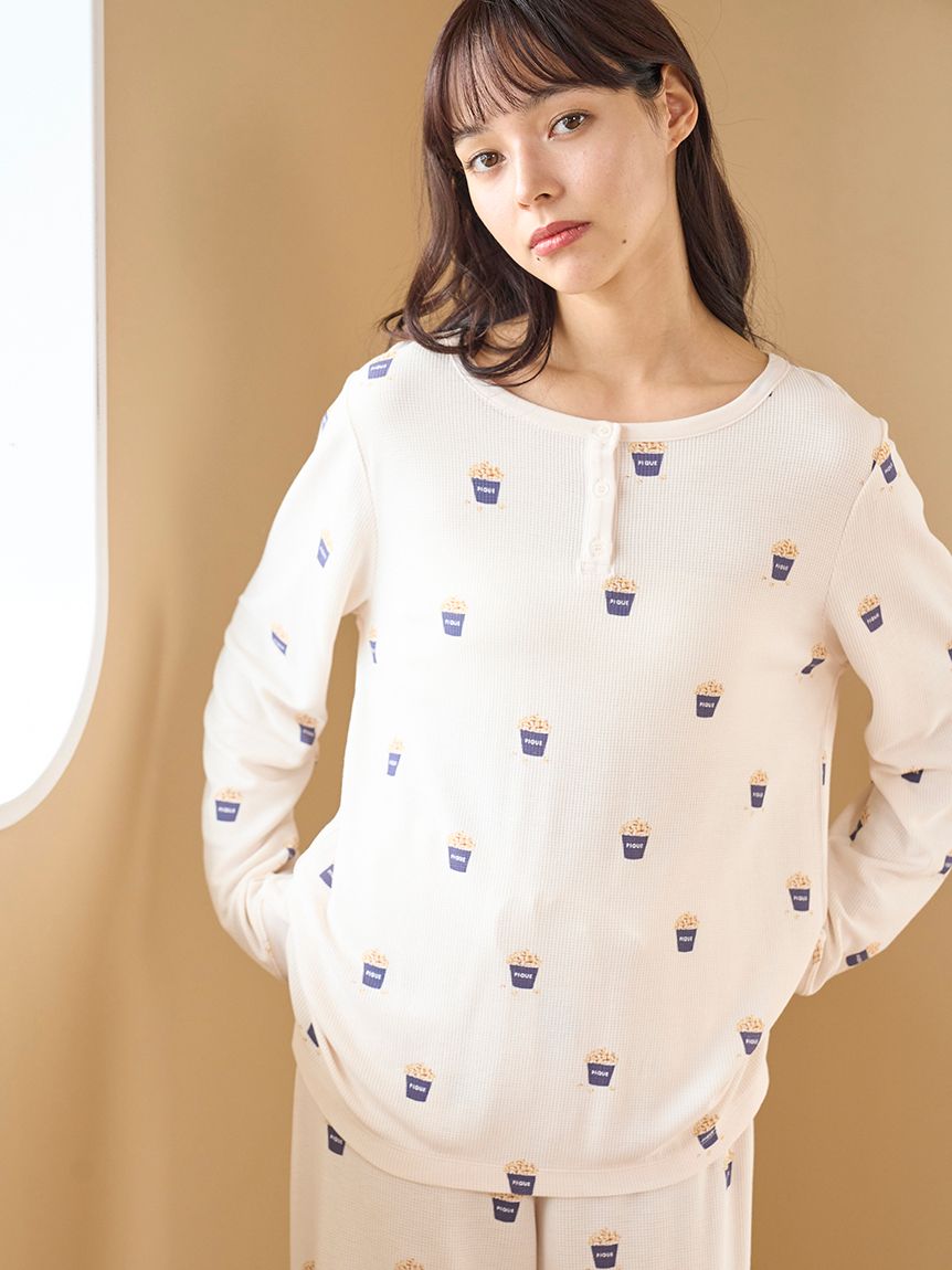モチーフ3柄ワッフルロンT(カットソー・Tシャツ)｜ルームウェア