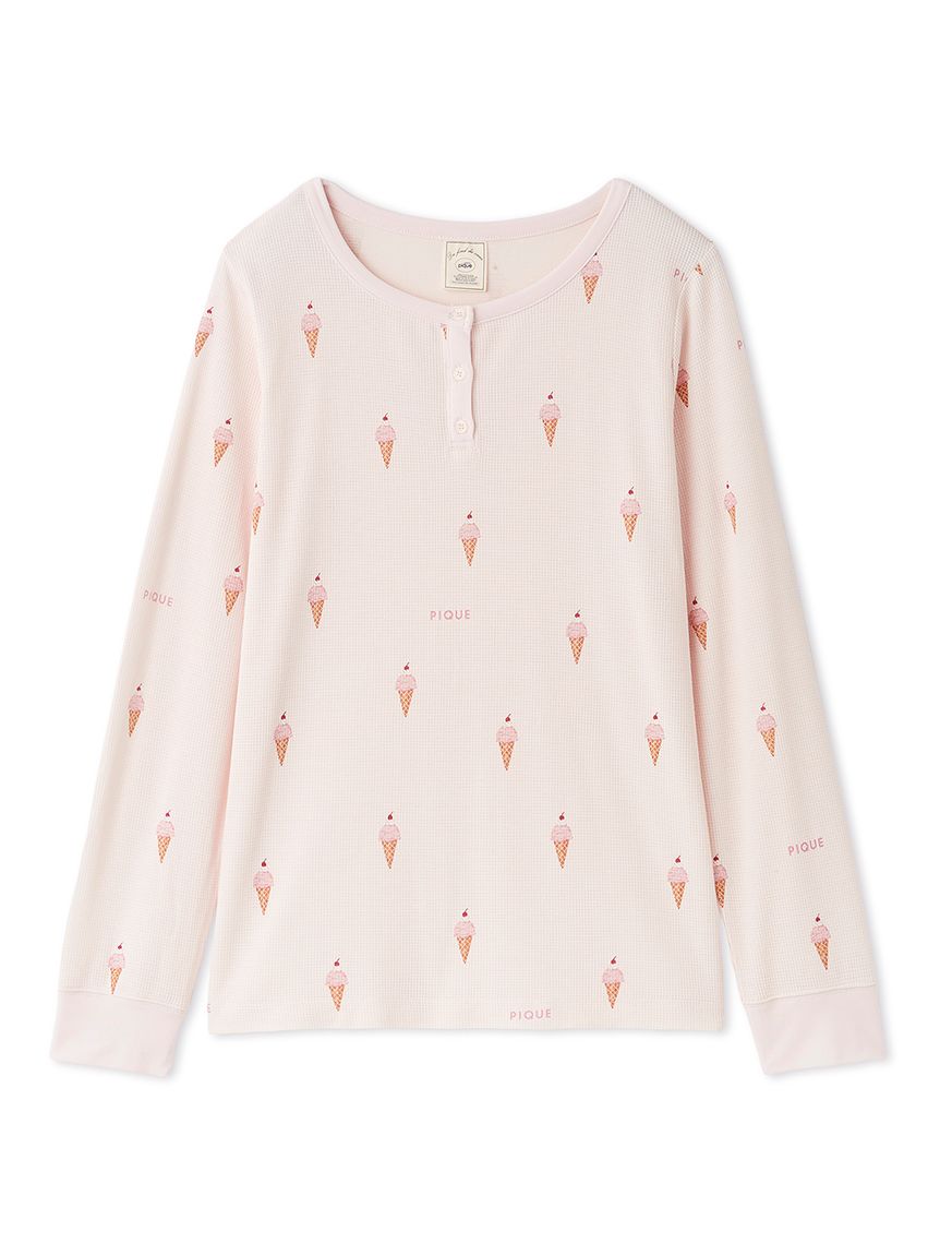 モチーフ3柄ワッフルロンT(カットソー・Tシャツ)｜ルームウェア