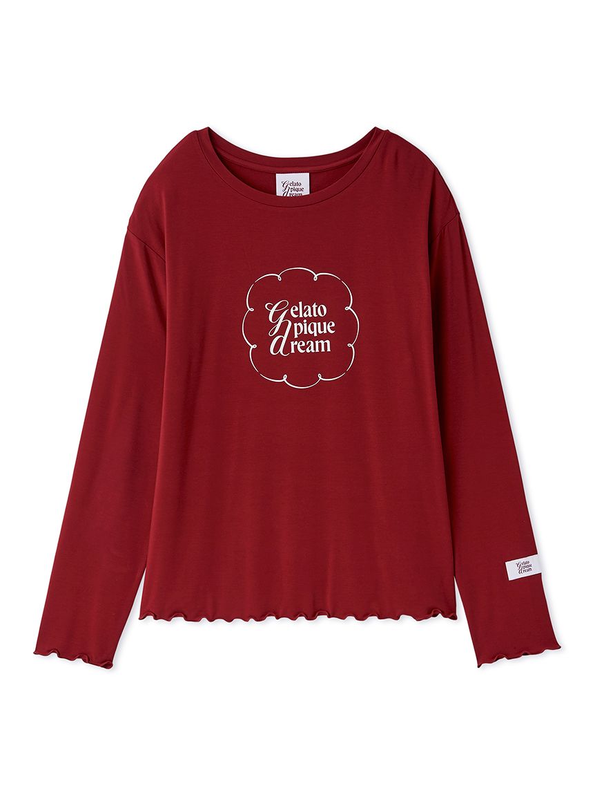 【新品】ジェラートピケ　ワンポイントレーヨンロゴロンT ドット柄ロングパンツ ワンポイントレーヨンロゴロンT(カットソー・Tシャツ)｜ルームウェア