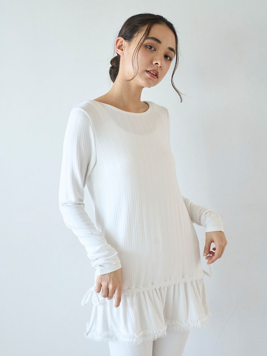 針抜きフリルロンT(カットソー・Tシャツ)｜ルームウェア・パジャマ通販