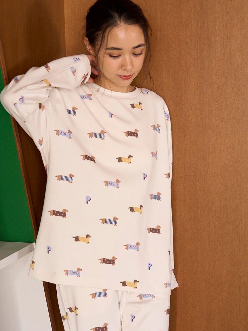 ダックスフンド柄ロンT(カットソー・Tシャツ)｜ルームウェア