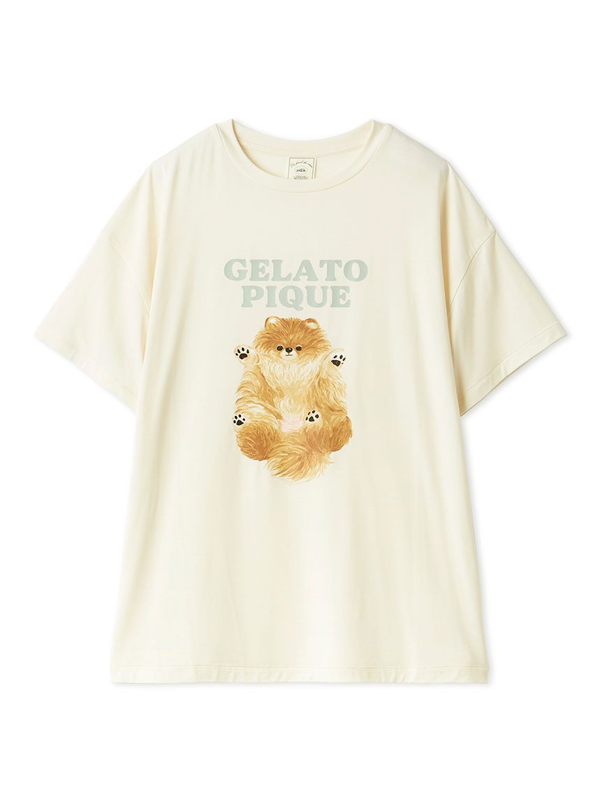 ジェラートピケ　ドッグワンポイントTシャツ＆ショートパンツ　ライトピンク ドッグワンポイントTシャツ(カットソー・Tシャツ)｜ルームウェア