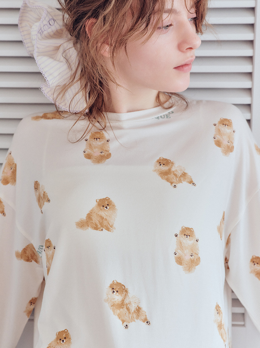 ジェラートピケ スリープドッグ柄 ロンT ロングパンツ セット　ジェラピケ　新品 ドッグ柄ロンT(カットソー・Tシャツ)｜ルームウェア・パジャマ通販の