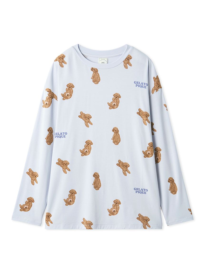 ジェラートピケ スリープドッグ柄 ロンT ロングパンツ セット　ジェラピケ　新品 ドッグ柄ロンT(カットソー・Tシャツ)｜ルームウェア・パジャマ通販の