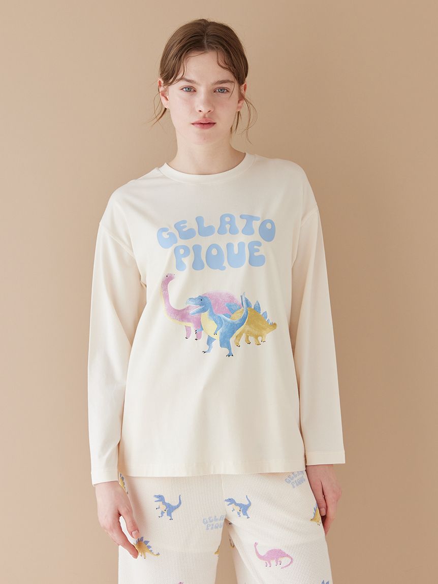ジェラートピケ ダイナソー ルームウェア　トリケラトプス　レディース&メンズ ダイナソーワンポイントロンT(カットソー・Tシャツ)｜ルームウェア