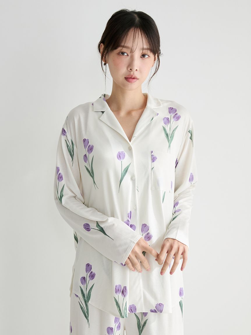 チューリップ柄シャツ(シャツ)｜ルームウェア・パジャマ通販の