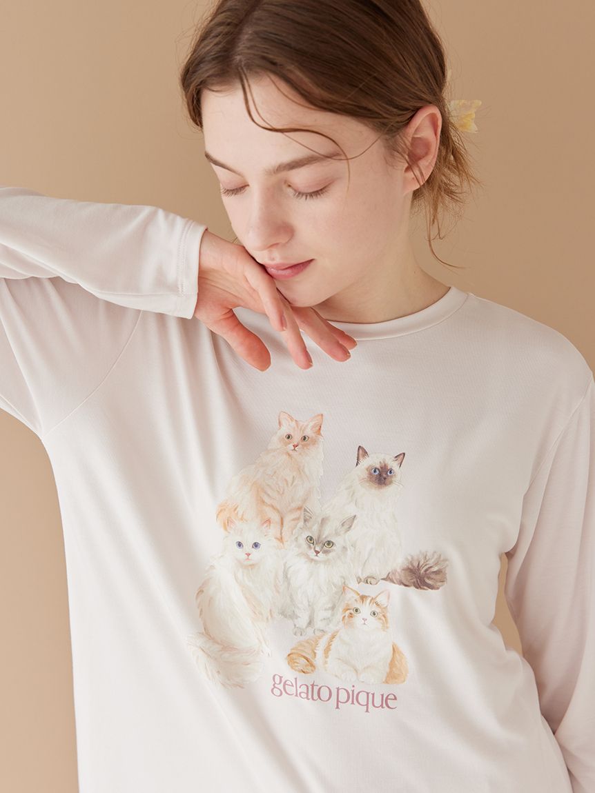 キャットワンポイントロンT(カットソー・Tシャツ)｜ルームウェア