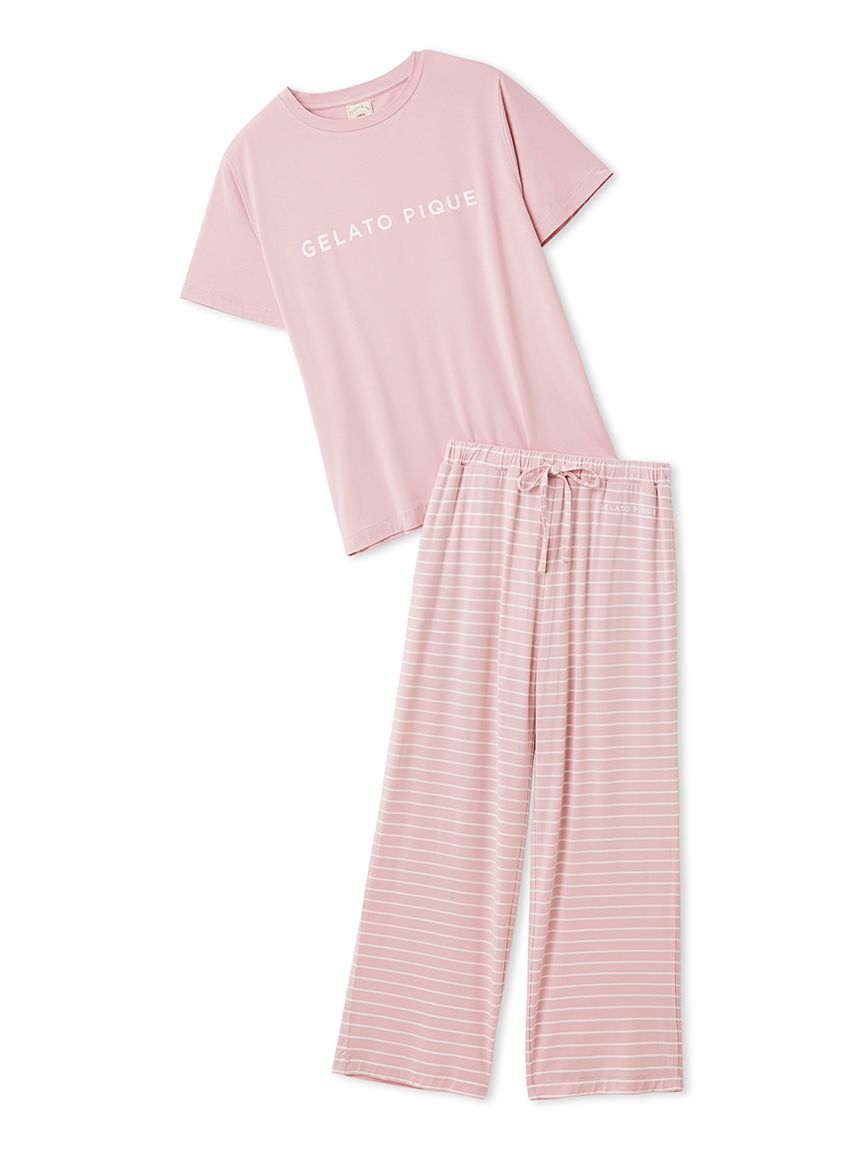 ♡*様 gelato pique ジェラートボーダーパーカ　ロングパンツ　ピンク NEW ARRIVAL】 Pink Collection💗 ハートボタンが目を引くフェザーリブ