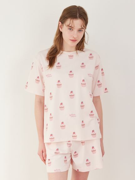 カップケーキ柄Tシャツ(カットソー・Tシャツ)｜ルームウェア・パジャマ