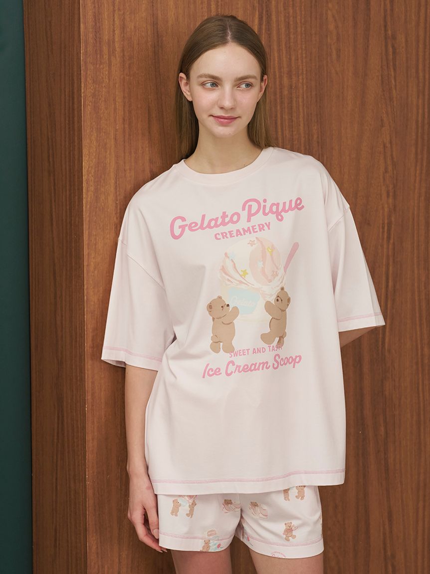 接触冷感】アイスクリームベアワンポイントTシャツ(カットソー・T
