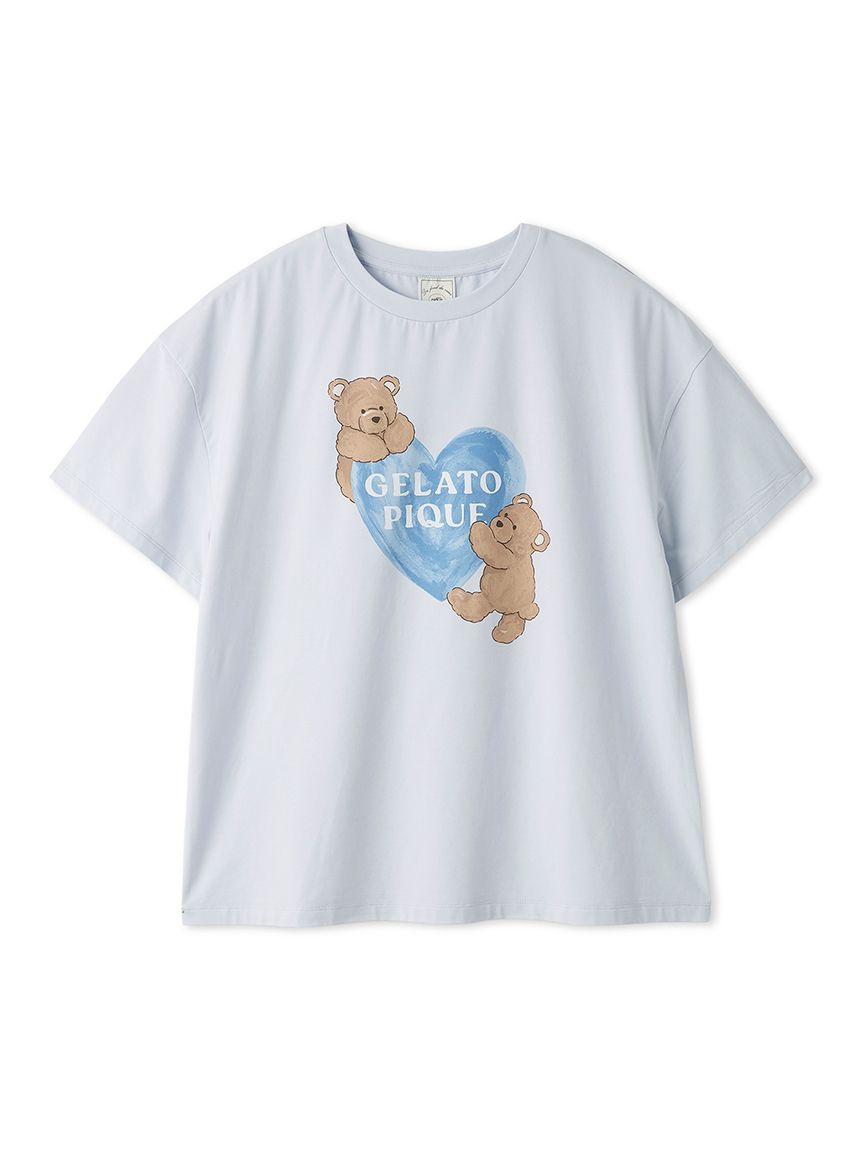 接触冷感】BEAR HEARTワンポイントTシャツ(カットソー・Tシャツ