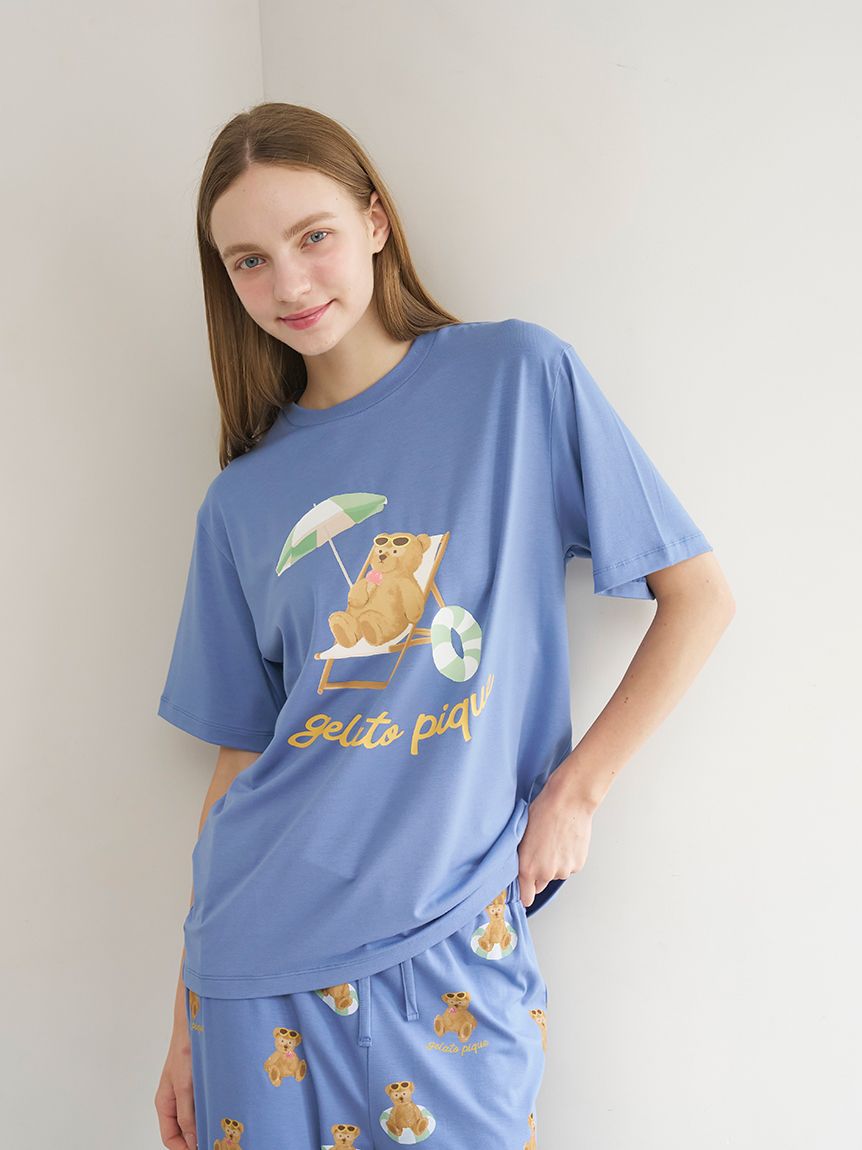 接触冷感】サマーベアワンポイントTシャツ(カットソー・Tシャツ