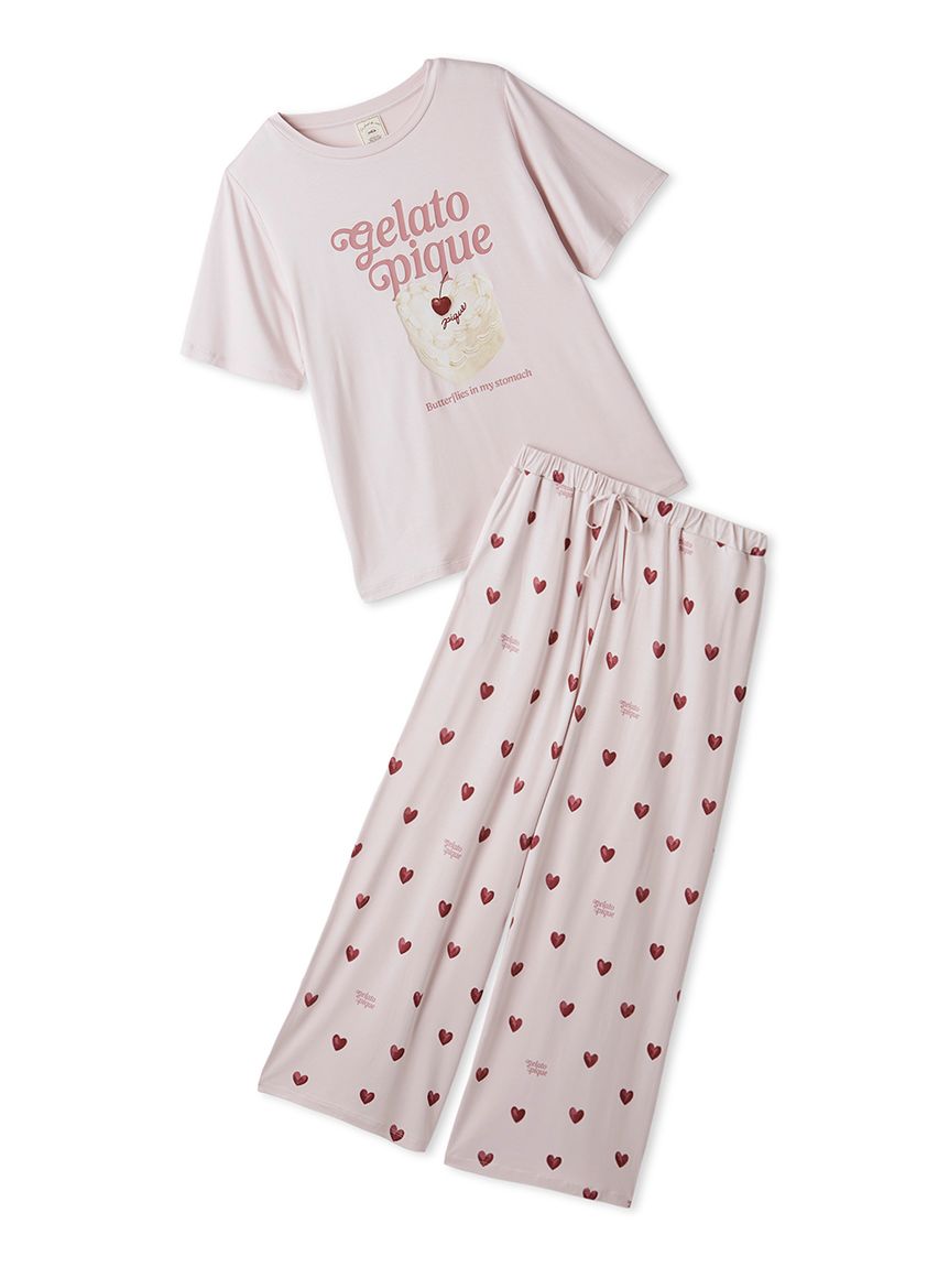 ONLINE限定】【接触冷感】ケーキワンポイントTシャツ&ハート柄ロング