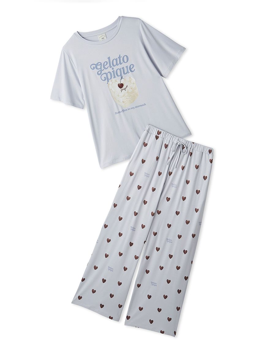ONLINE限定】【接触冷感】ケーキワンポイントTシャツ&ハート柄ロング