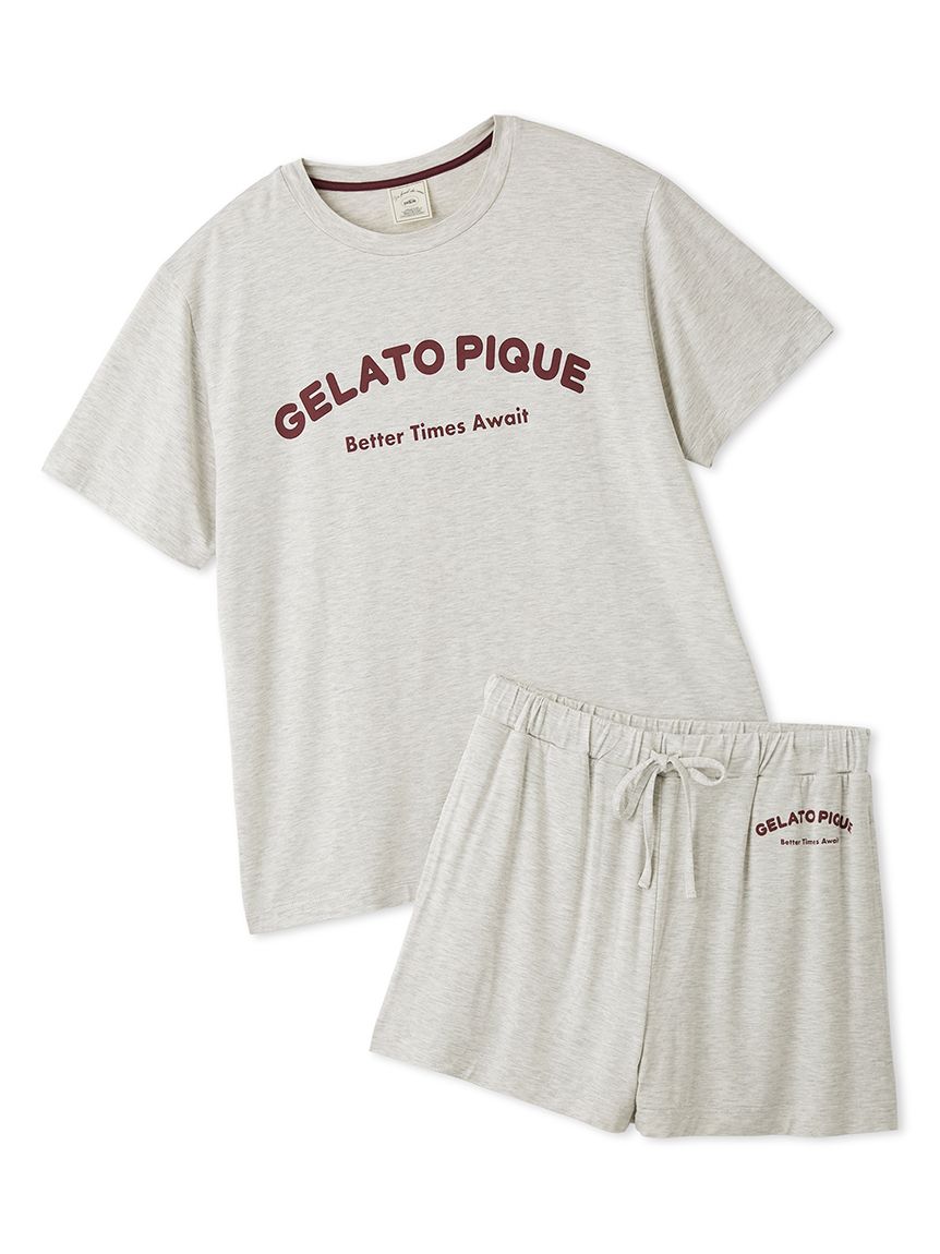 接触冷感】カジュアルレーヨンロゴTシャツ&ショートパンツセット