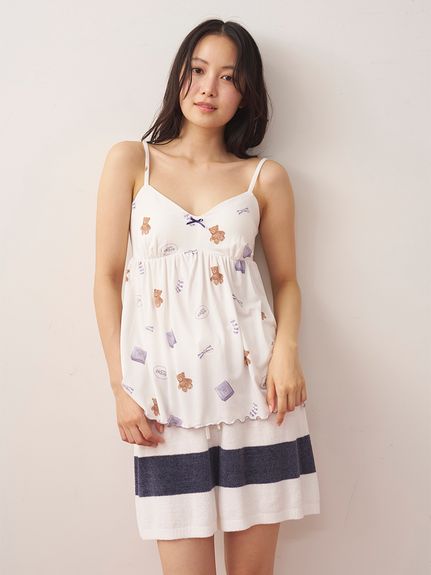 【新品】ジェラートピケ　接触冷感モチーフ柄カップインキャミソール&ロングパンツ ピケモチーフ柄カップインキャミソール(キャミソール)｜ルームウェア