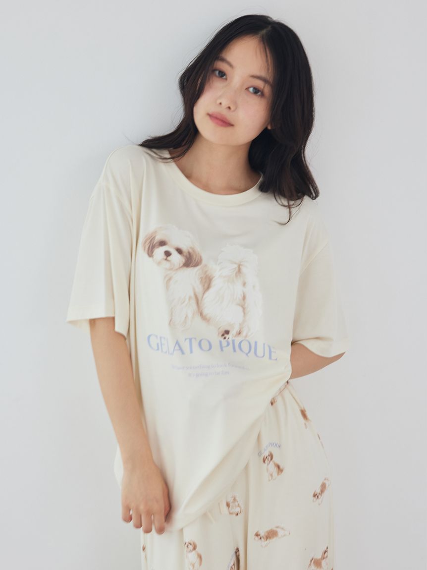 接触冷感】【UVカット】お散歩ドッグワンポイントTシャツ(カットソー