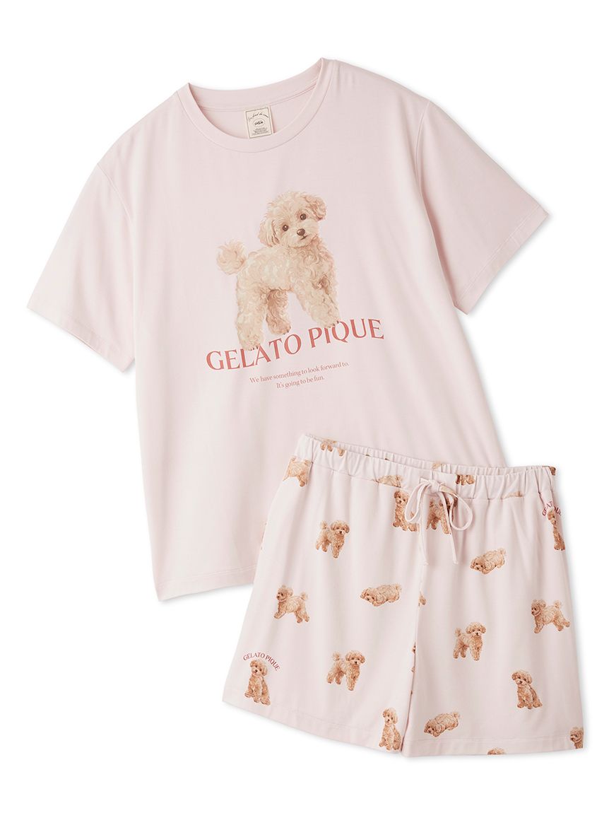 ♥️新品 ジェラートピケ ドックワンポイントTシャツ&ショートパンツ ブルー ONLINE限定】【接触冷感】【UVカット】お散歩ドッグワンポイントT