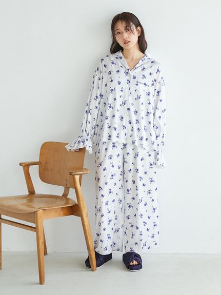 花柄サテンロングパンツ(ロングパンツ)｜ルームウェア・パジャマ