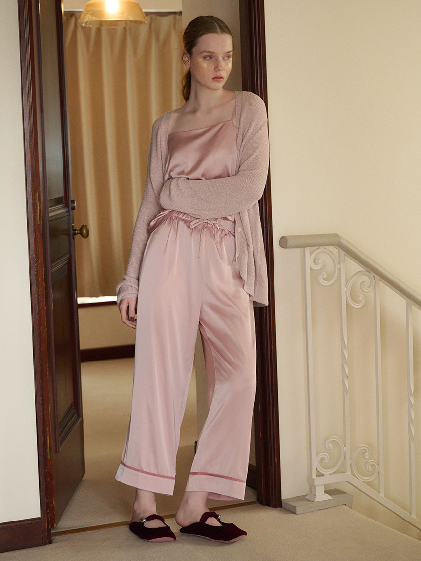 接触冷感サテンラインロングパンツ(ロングパンツ)｜ルームウェア