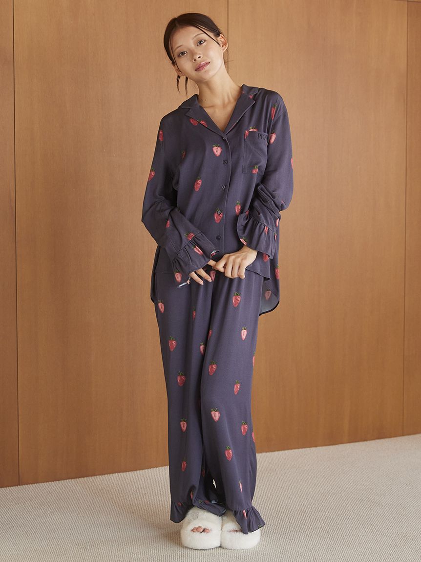 ストロベリー柄ツイルロングパンツ(ロングパンツ)｜ルームウェア