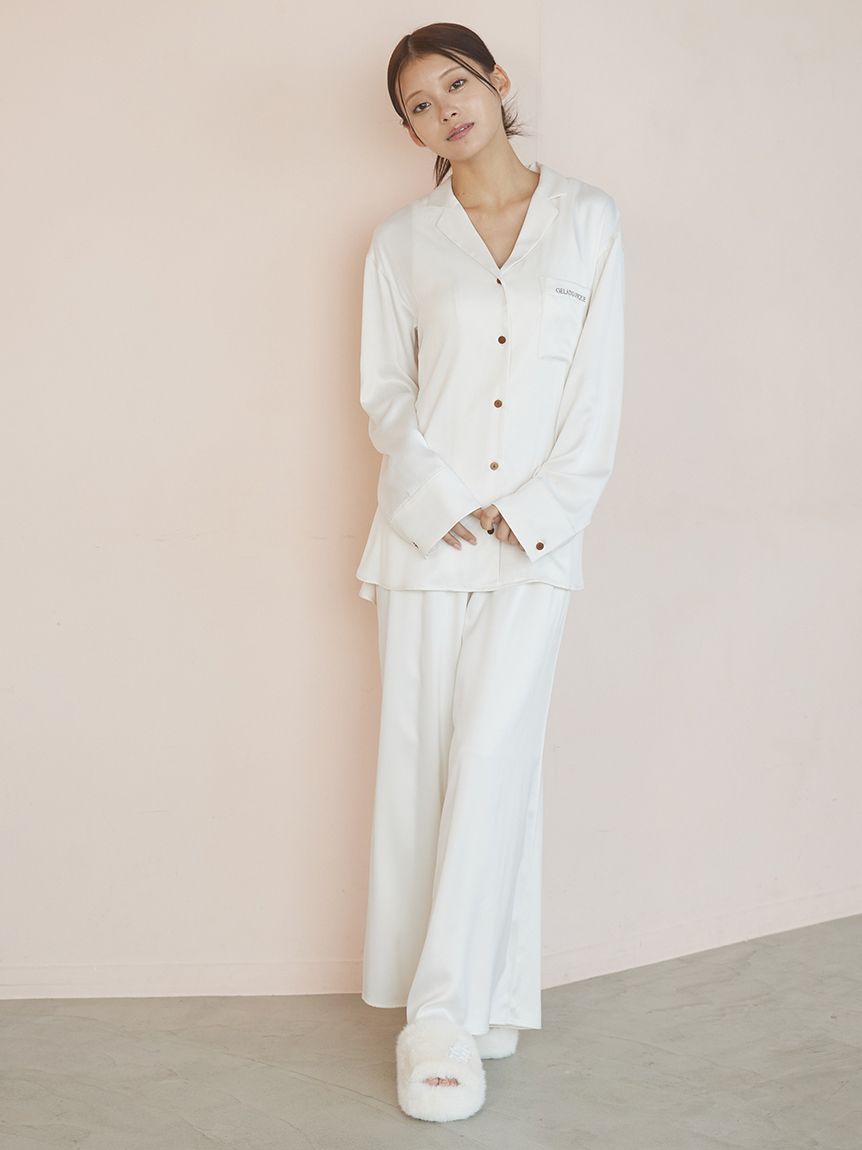 裏起毛サテンロングパンツ(ロングパンツ)｜ルームウェア・パジャマ通販