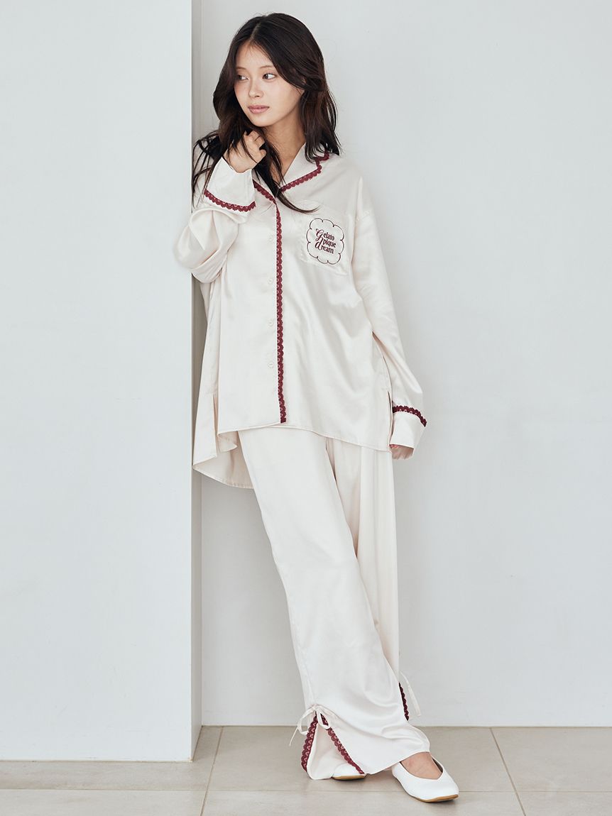 レースサテンロングパンツ(ロングパンツ)｜ルームウェア