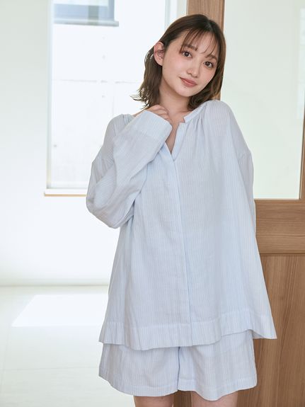 ガーゼストライプシャツ(シャツ)｜ルームウェア・パジャマ通販の